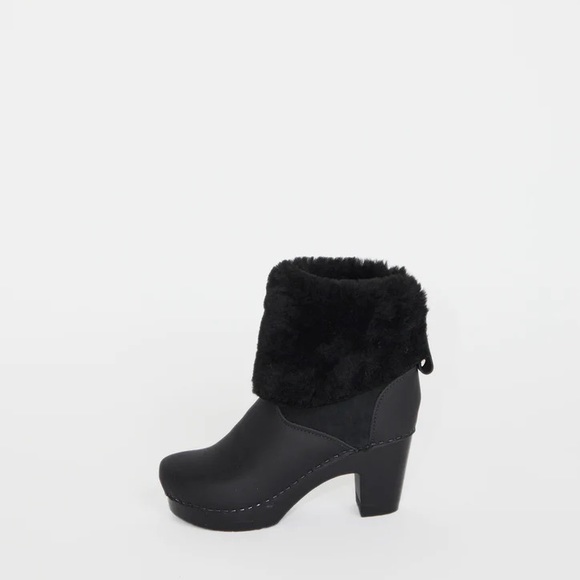 No.6 9" Pull On Shearling Clog Boot on High Heel in Black Suede on Black Base - Picture 4 of 9